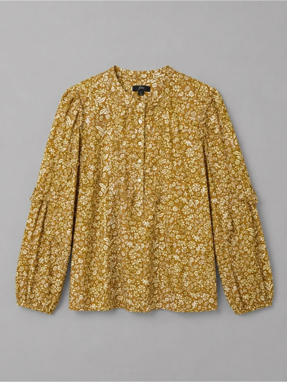 J.Crew Mustard Floral Ruffle Blouse | 100% Cotton | Size Large